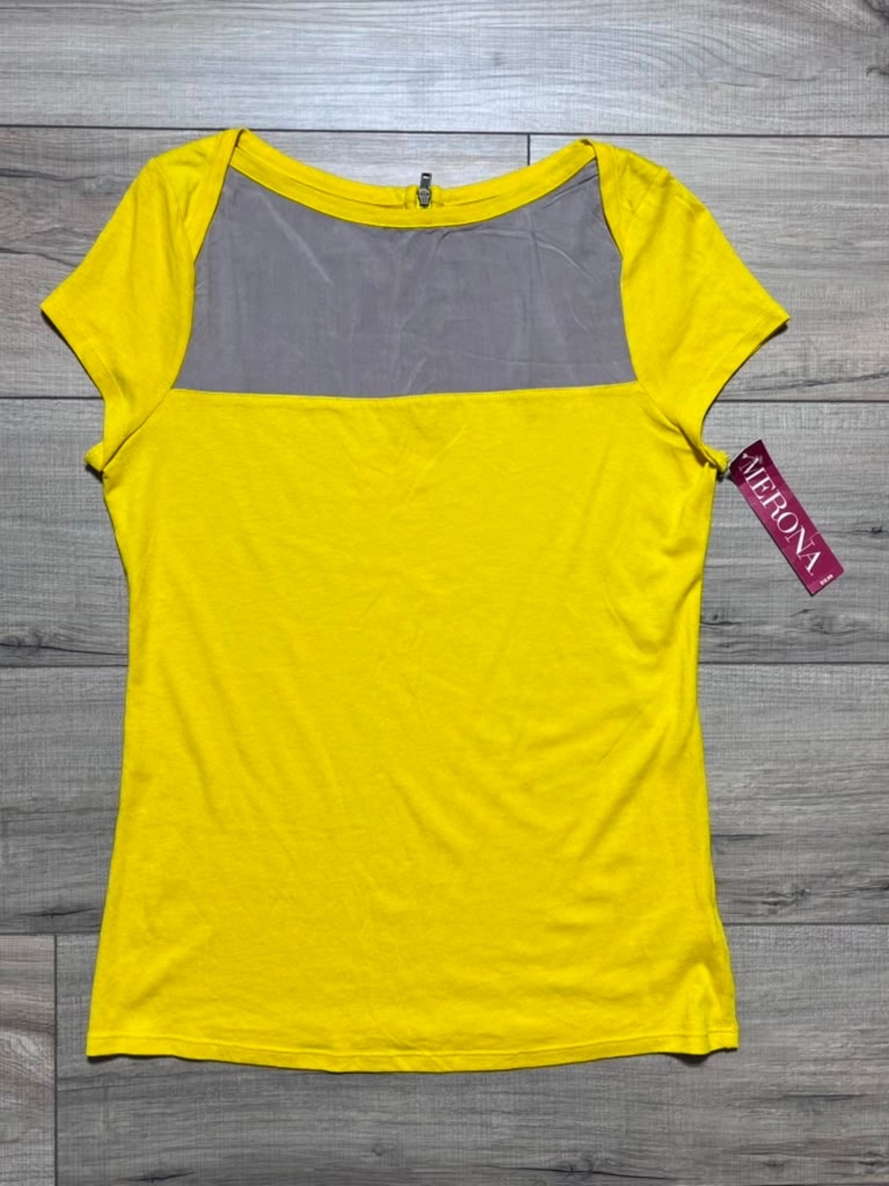 Merona Womens Boat Neck Colorblock Short Sleeve Top Size Small Yellow Gray